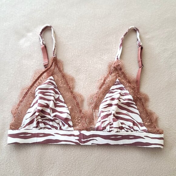 Anthropologie Love Stories Love Lace Zebra Print Bra Sz 32 A/B Brown Cream NWT - Picture 2 of 12